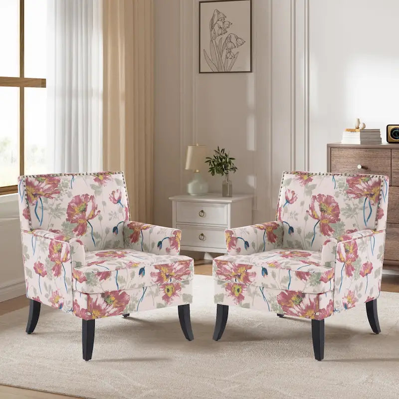 Fauteuils d'appoint avec garniture cloutée, ensemble de 2