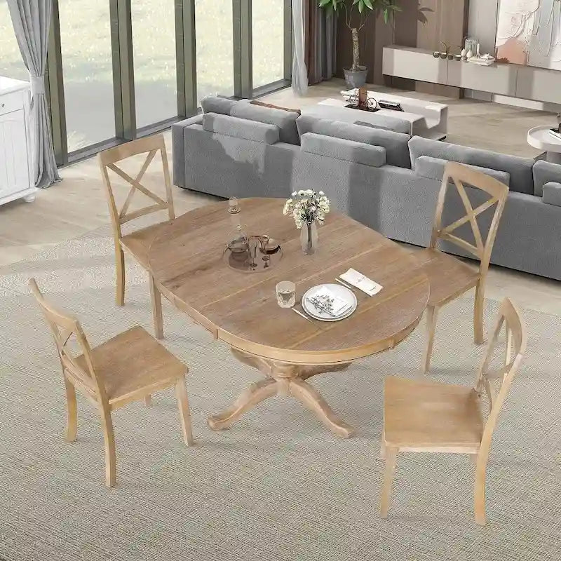 Ensemble table et chaises de salle à manger rondes extensibles style ferme, 42-54 pouces, pour 4 personnes
