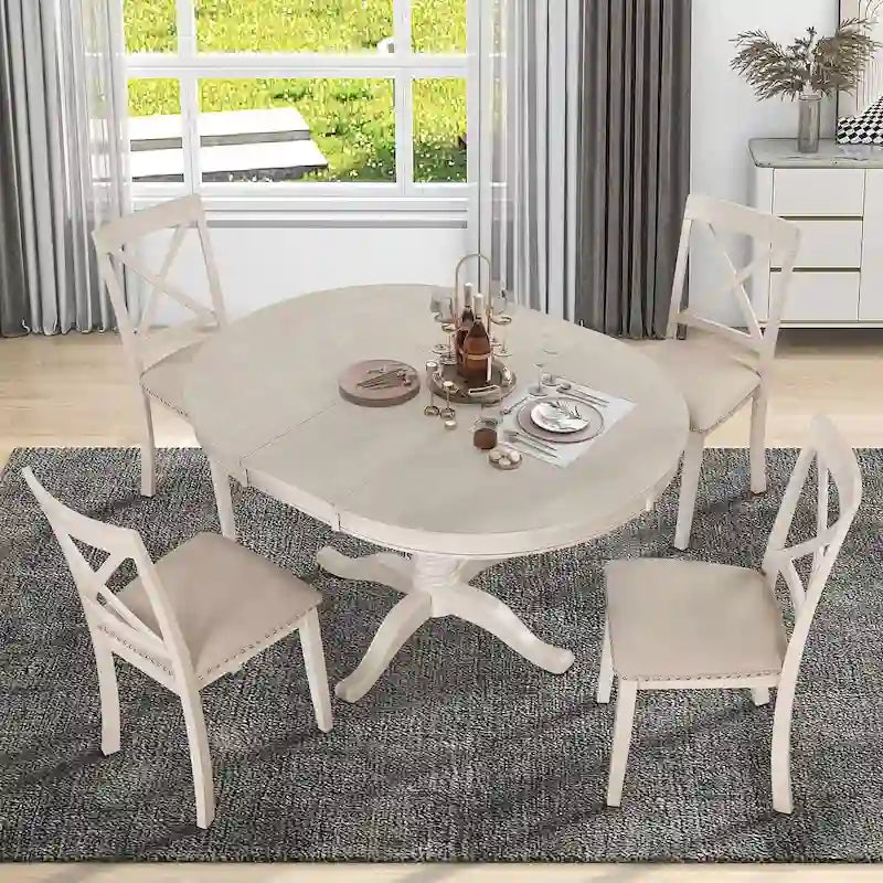 Ensemble table et chaises de salle à manger rondes extensibles style ferme, 42-54 pouces, pour 4 personnes