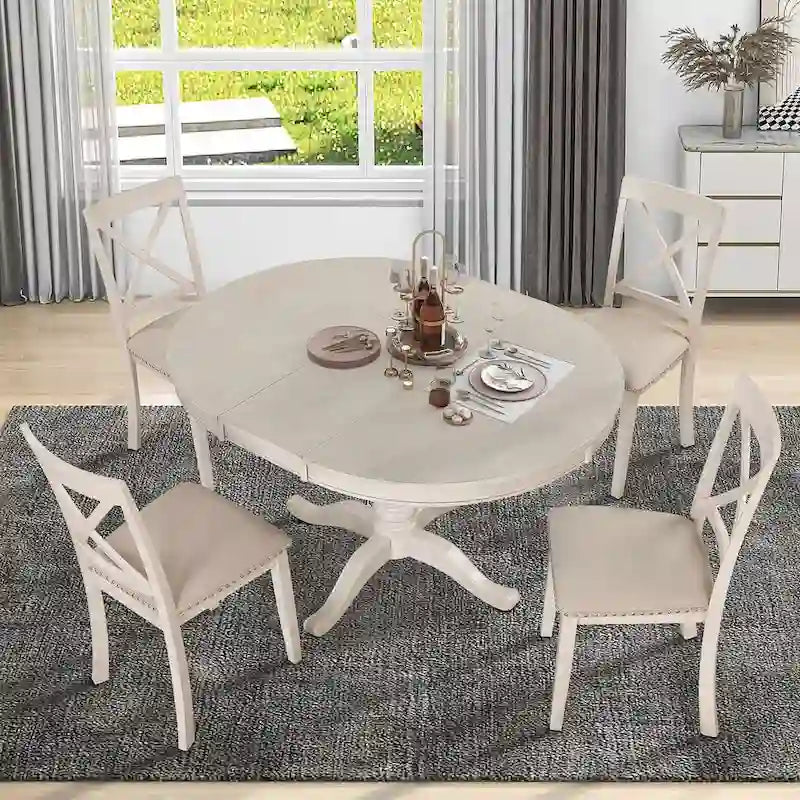 42  -54    Farmhouse Round Extendable Dining Table Set for 4