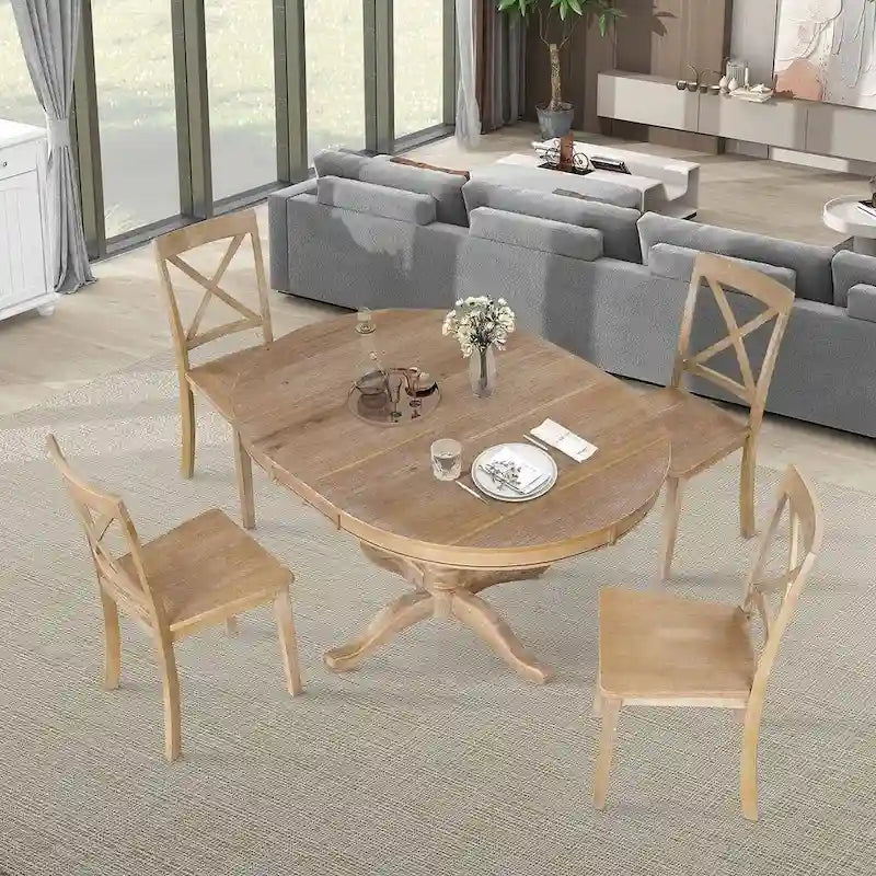 Ensemble table et chaises de salle à manger rondes extensibles style ferme, 42-54 pouces, pour 4 personnes