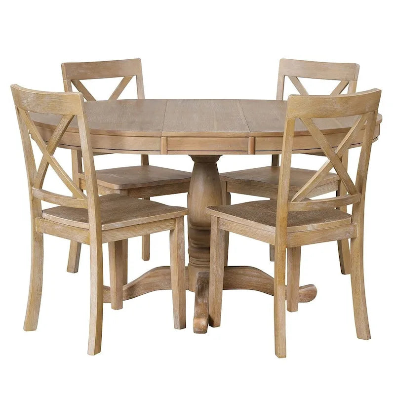 Ensemble table et chaises de salle à manger rondes extensibles style ferme, 42-54 pouces, pour 4 personnes