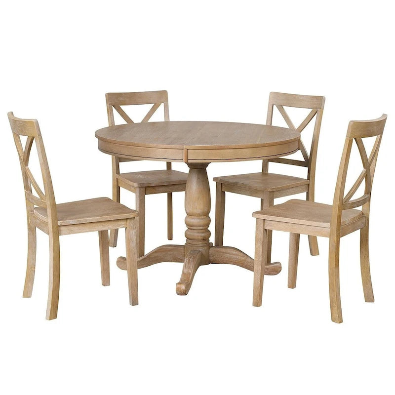 Ensemble table et chaises de salle à manger rondes extensibles style ferme, 42-54 pouces, pour 4 personnes