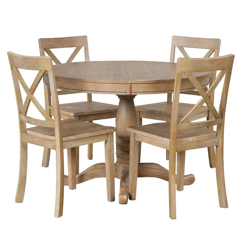 Ensemble table et chaises de salle à manger rondes extensibles style ferme, 42-54 pouces, pour 4 personnes