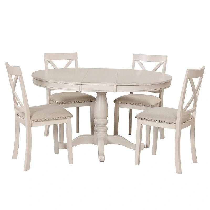 Ensemble table et chaises de salle à manger rondes extensibles style ferme, 42-54 pouces, pour 4 personnes