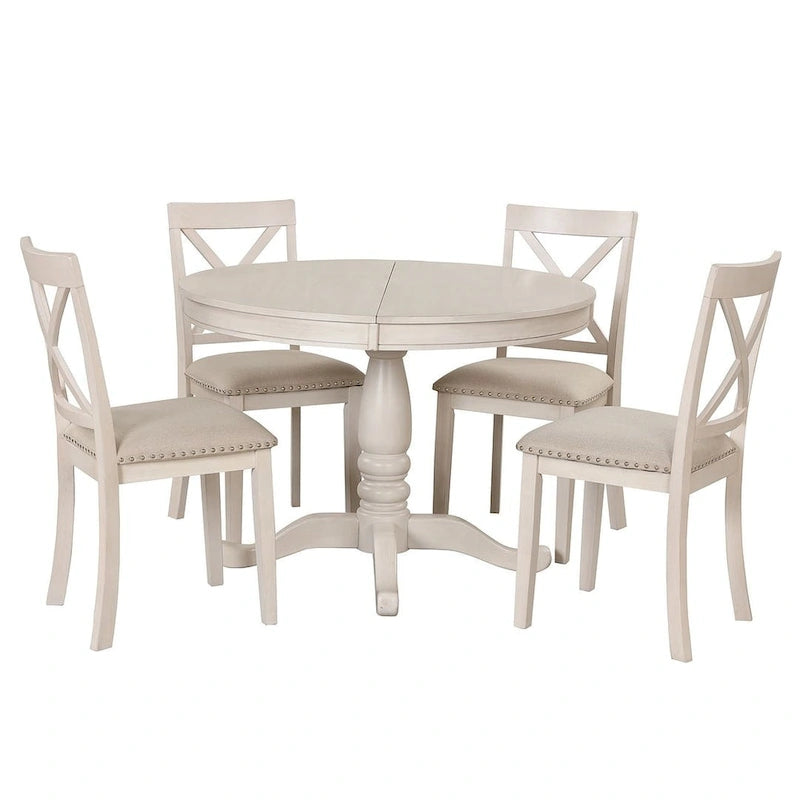 Ensemble table et chaises de salle à manger rondes extensibles style ferme, 42-54 pouces, pour 4 personnes