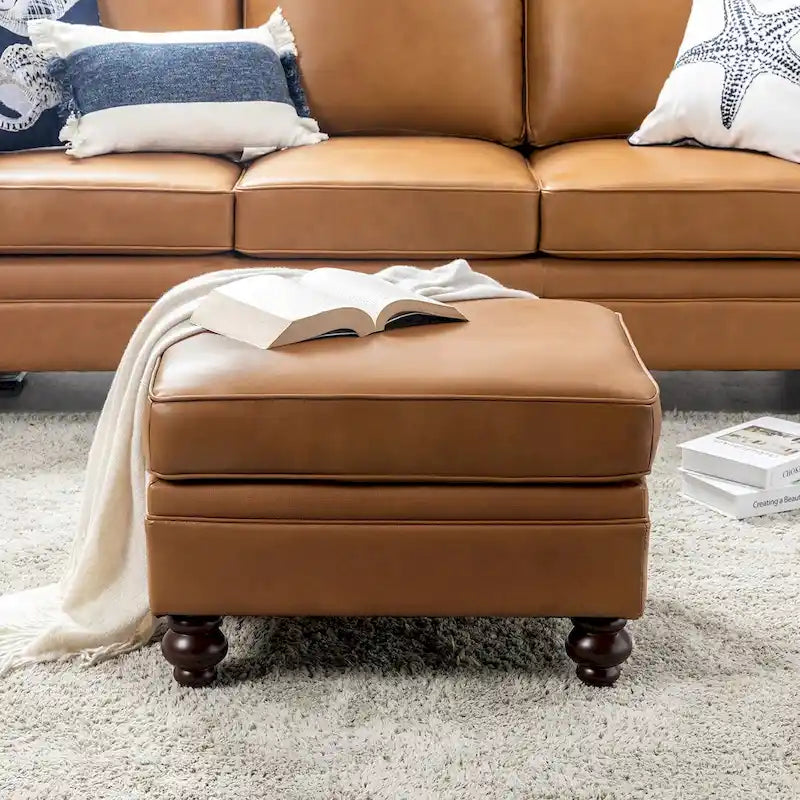 Pouf Irene contemporain en cuir véritable résistant à l'eau par HULALA HOME