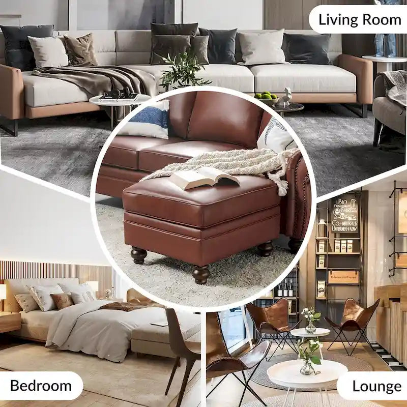 Pouf Irene contemporain en cuir véritable résistant à l'eau par HULALA HOME