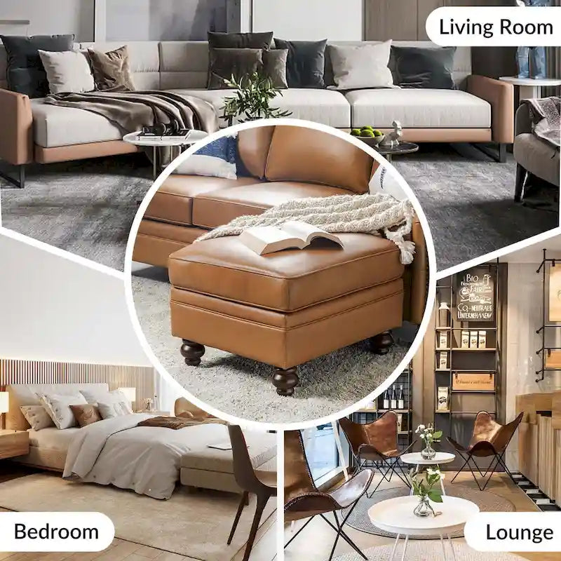 Pouf Irene contemporain en cuir véritable résistant à l'eau par HULALA HOME