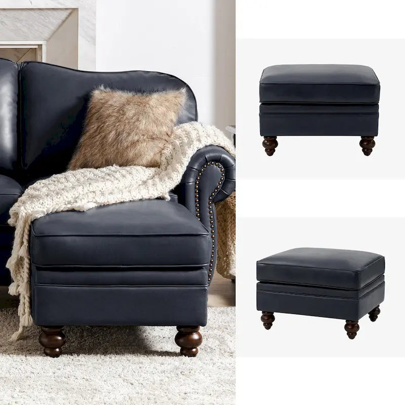 Pouf Irene contemporain en cuir véritable résistant à l'eau par HULALA HOME