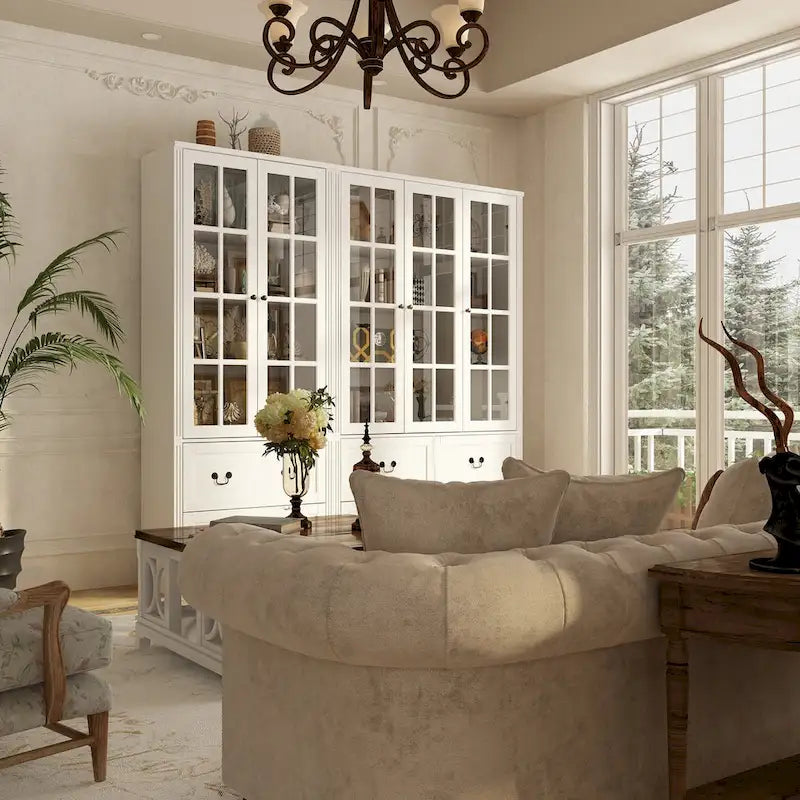 Buffet-bibliothèque combiné 78,7 cm avec étagère en verre et vitrine