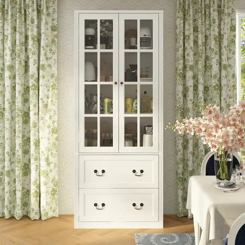 Buffet-bibliothèque combiné 78,7 cm avec étagère en verre et vitrine