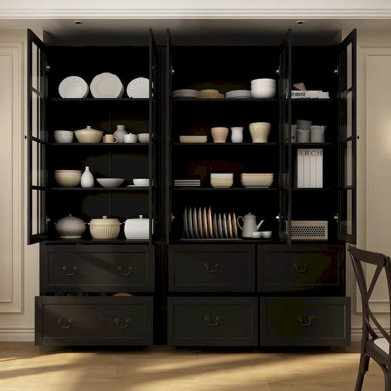 Buffet-bibliothèque combiné 78,7 cm avec étagère en verre et vitrine