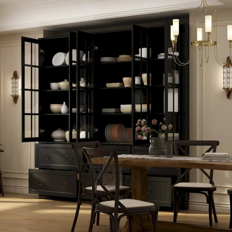 Buffet-bibliothèque combiné 78,7 cm avec étagère en verre et vitrine