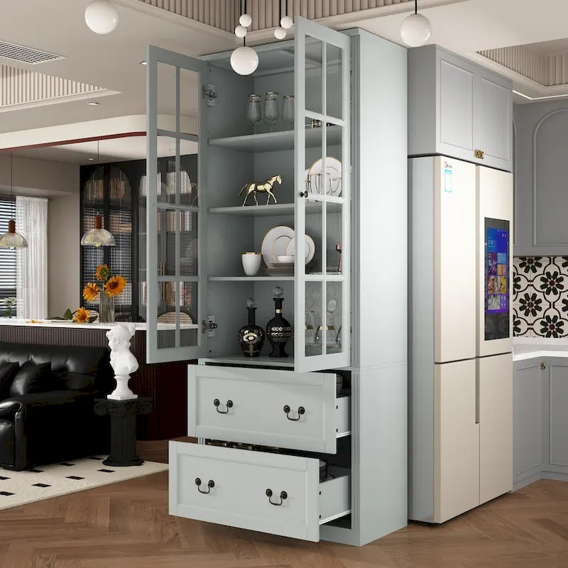 Buffet-bibliothèque combiné 78,7 cm avec étagère en verre et vitrine