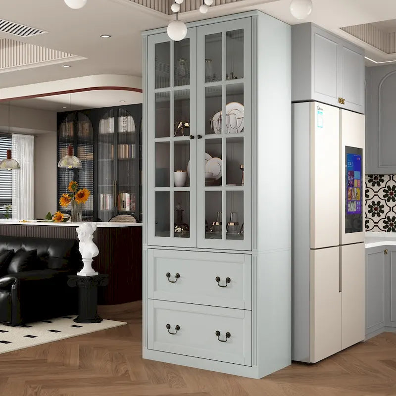 Buffet-bibliothèque combiné 78,7 cm avec étagère en verre et vitrine