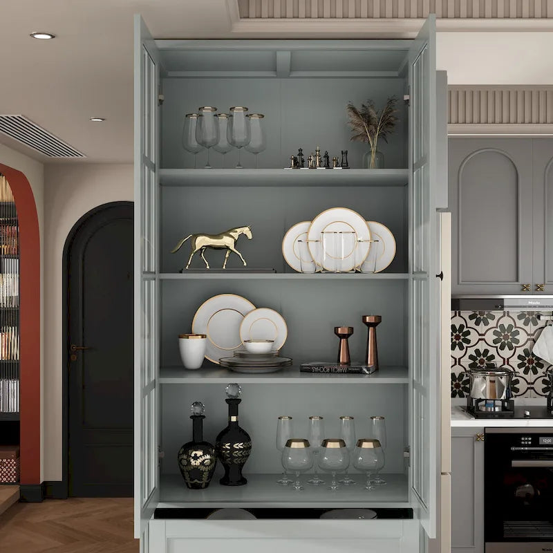 Buffet-bibliothèque combiné 78,7 cm avec étagère en verre et vitrine