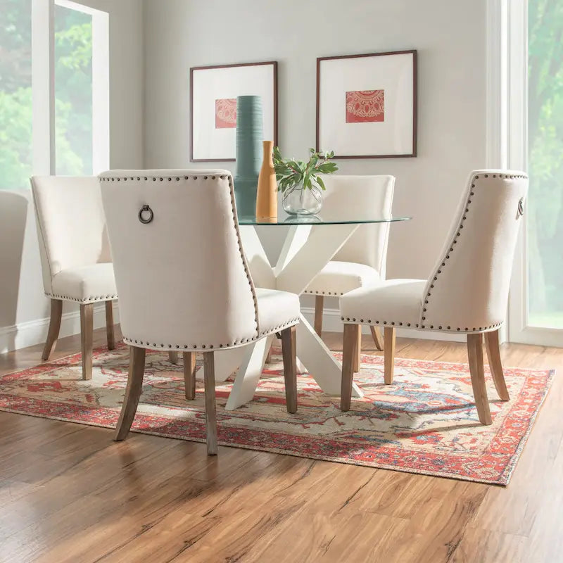Table de salle à manger ronde en verre à piètement en X Allard (table seule)