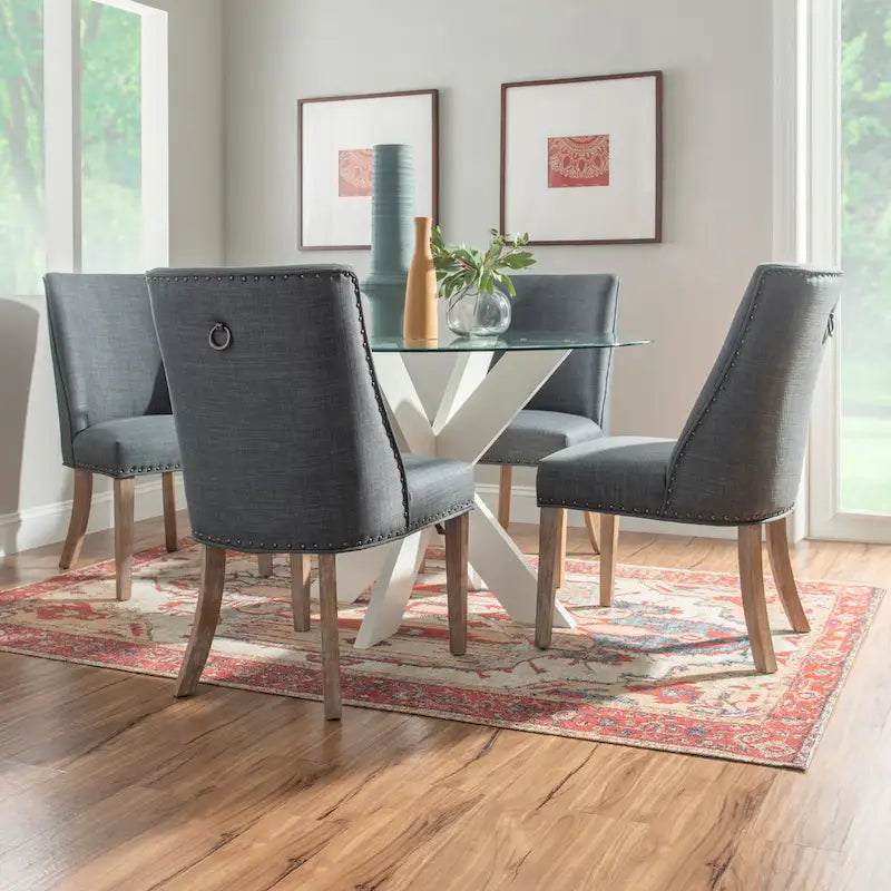 Table de salle à manger ronde en verre à piètement en X Allard (table seule)