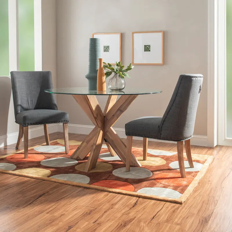 Table de salle à manger ronde en verre à piètement en X Allard (table seule)