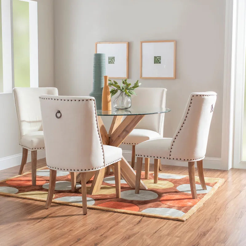Table de salle à manger ronde en verre à piètement en X Allard (table seule)