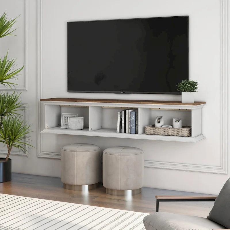 Meuble TV flottant DH BASIC blanc transitionnel 63 pouces à 3 étagères par Denhour