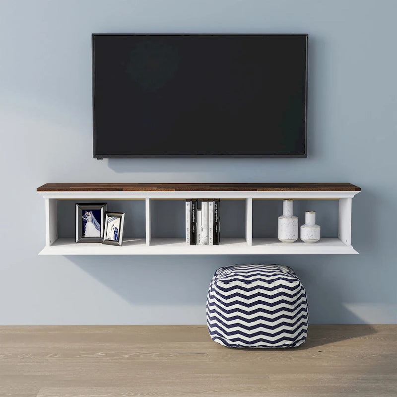 Meuble TV flottant DH BASIC blanc transitionnel 63 pouces à 3 étagères par Denhour