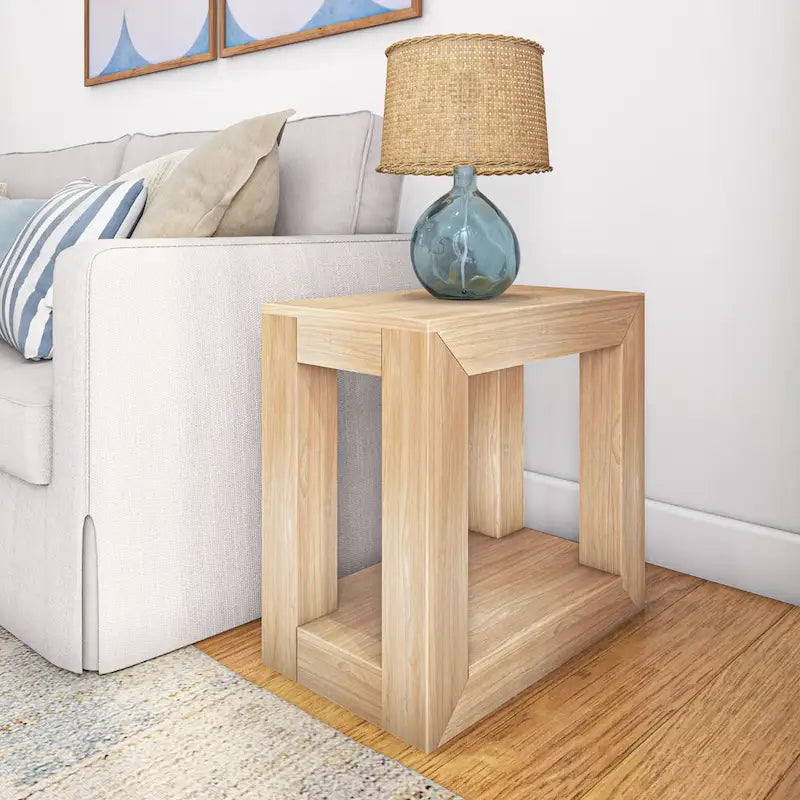 Plank and Beam Modern Rectangular Side Table with Shelf