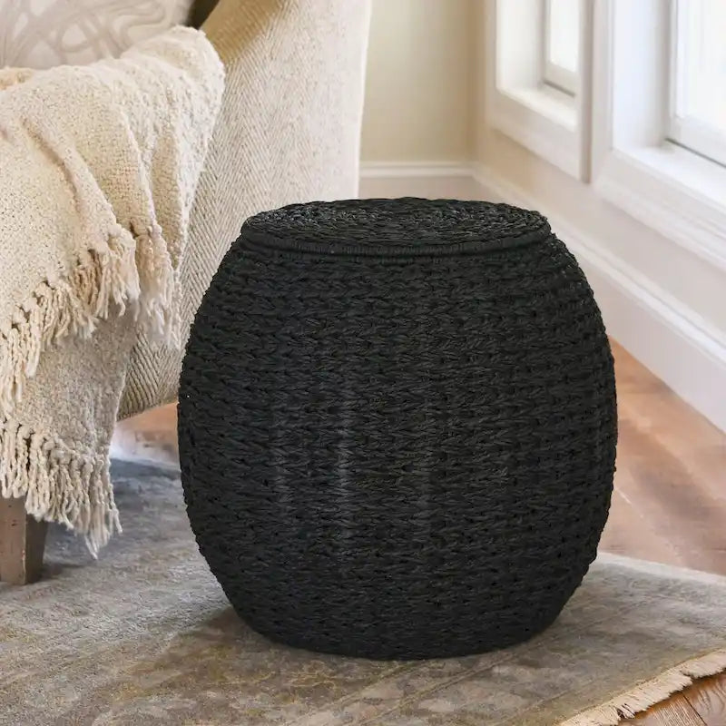 Table d'appoint avec panier de rangement en osier tressé à la main Household Essentials - 43,2 cm (L) x 43,2 cm (l) x 48,3 cm (H)