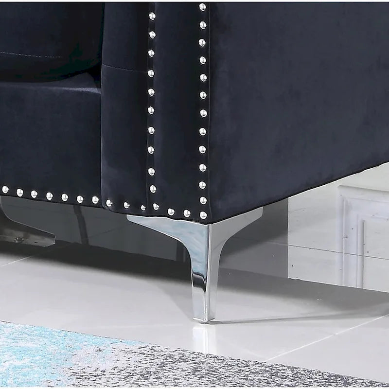 Canapé capitonné en velours Pompano avec méridienne