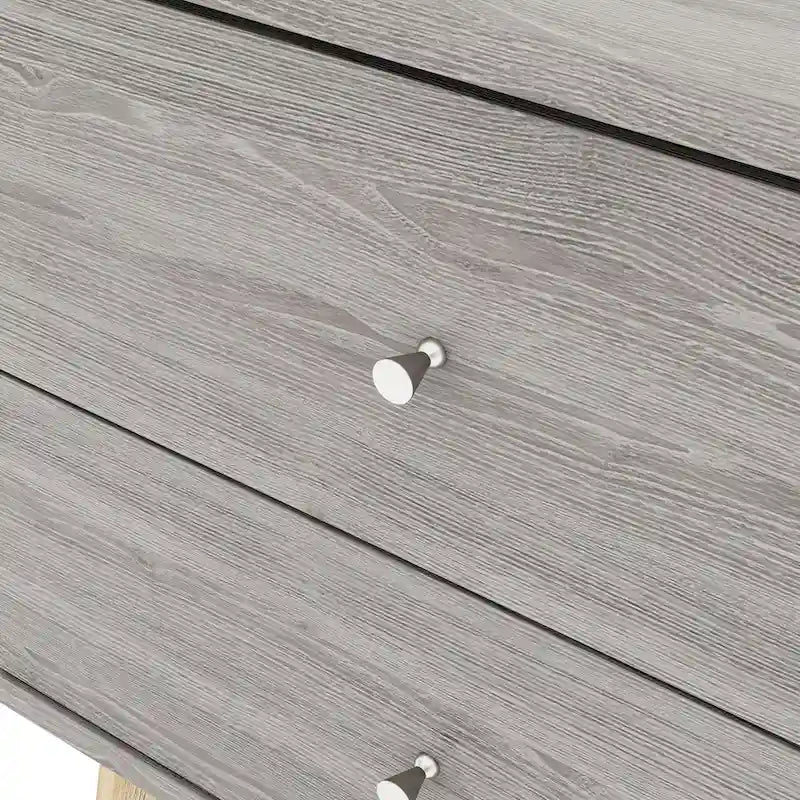 Table de chevet DH BASIC style moderne du milieu du siècle, gris vieilli, à 2 tiroirs avec poignées, par Denhour