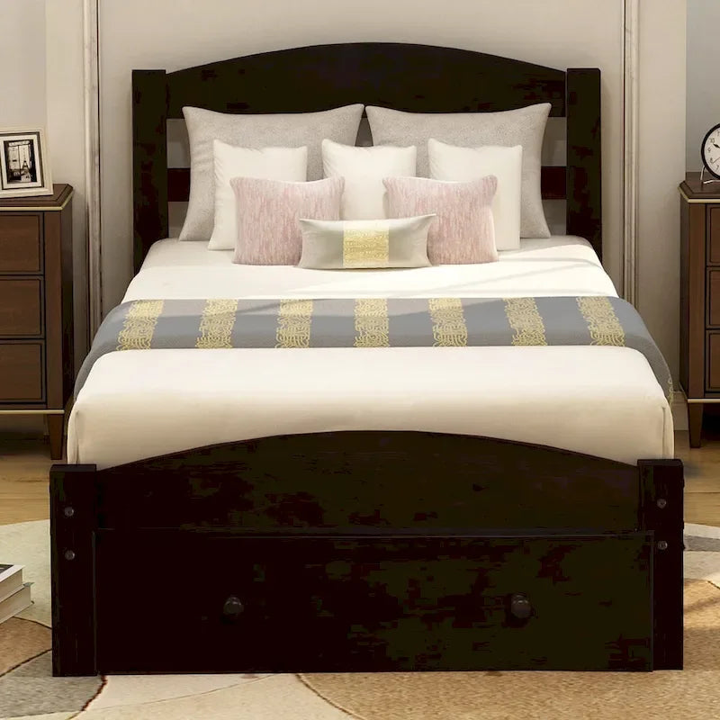 Solid Wood Platform Twin Bed Frame with Storage Drawer - image 1