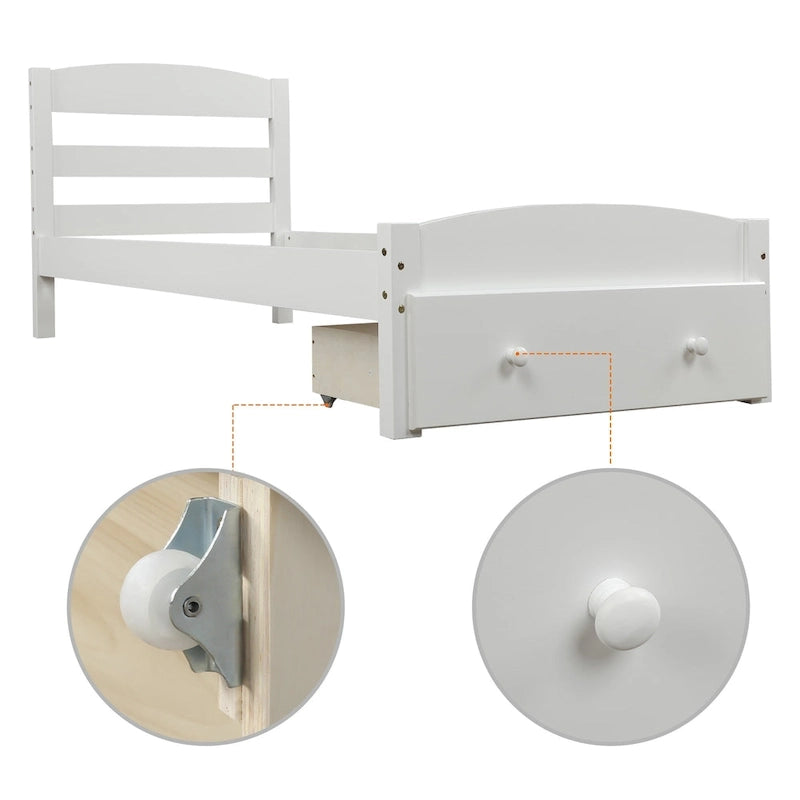 Cadre de lit simple plateforme avec tiroir de rangement