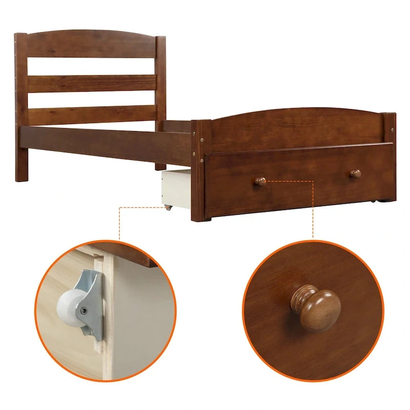 Cadre de lit simple plateforme avec tiroir de rangement