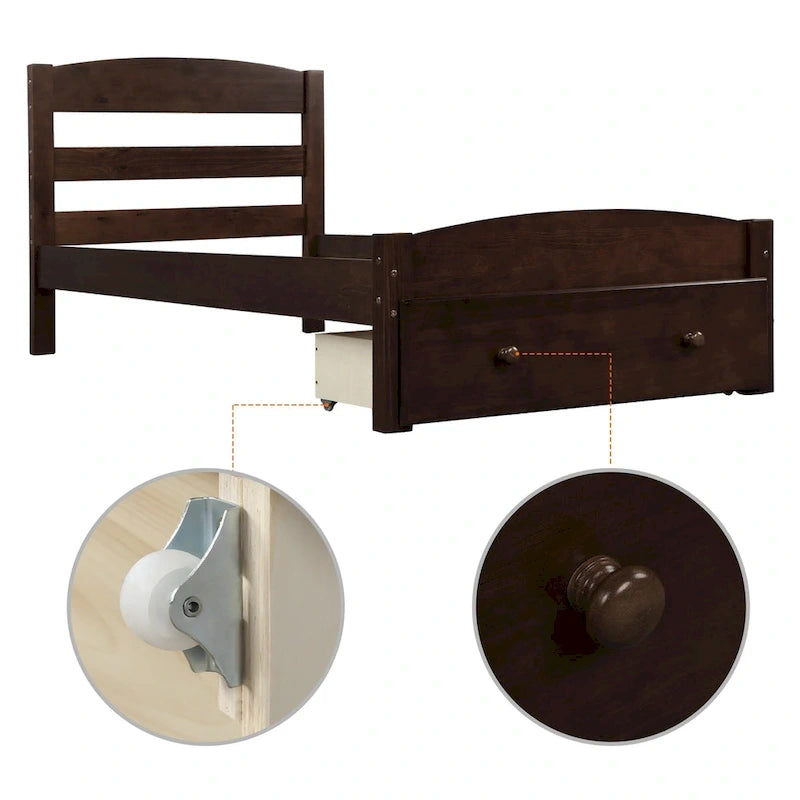 Cadre de lit simple plateforme avec tiroir de rangement