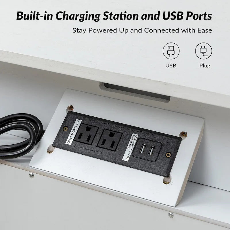 Table de chevet Jennifer à 2 tiroirs avec prises intégrées et plateau coulissant par HULALA HOME