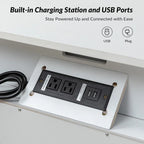 Table de chevet Jennifer à 2 tiroirs avec prises intégrées et plateau coulissant par HULALA HOME