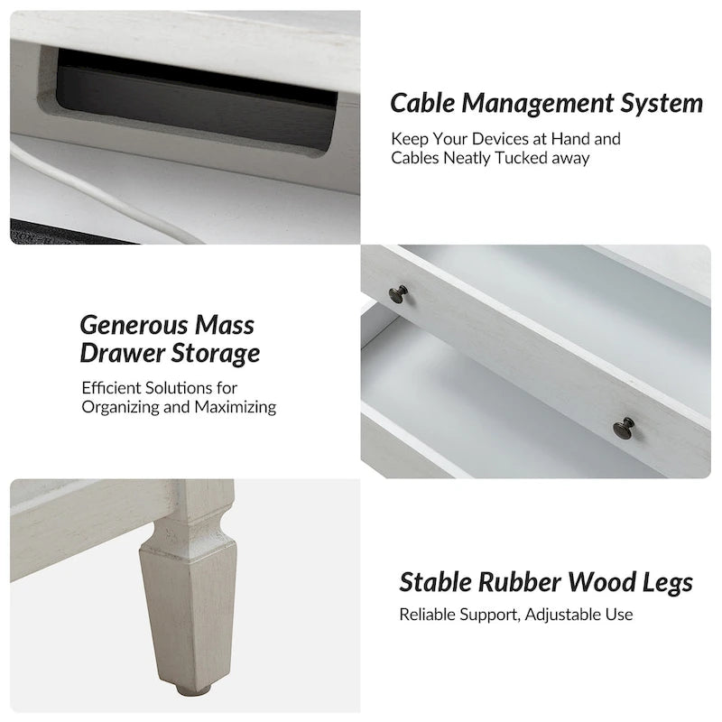 Table de chevet Jennifer à 2 tiroirs avec prises intégrées et plateau coulissant par HULALA HOME