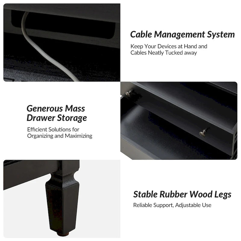 Table de chevet Jennifer à 2 tiroirs avec prises intégrées et plateau coulissant par HULALA HOME