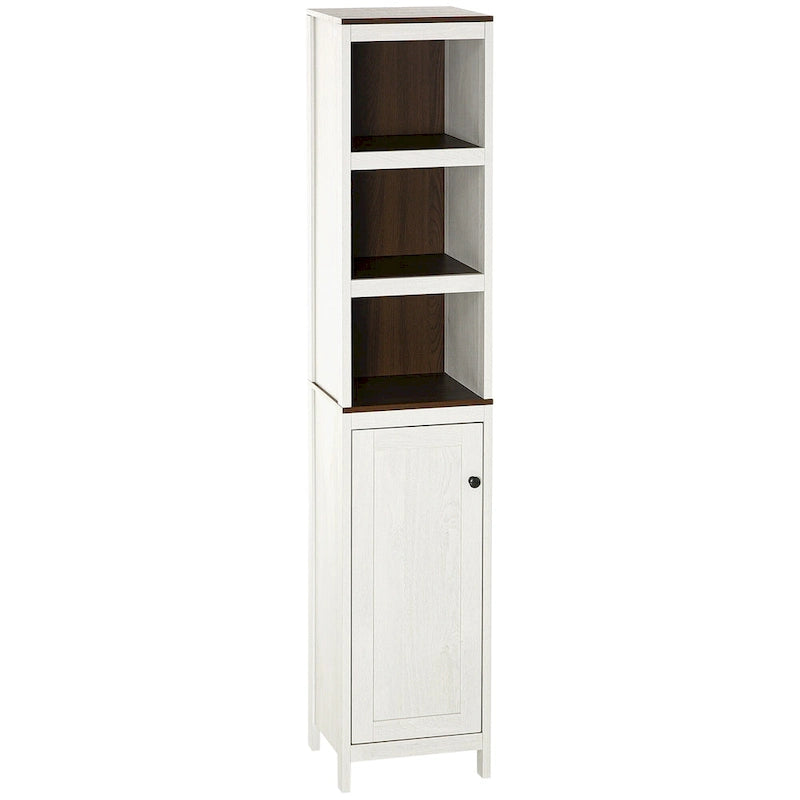 kleankin Tall Bathroom Storage Cabinet, Freestanding Tower Cabinet with 3 Open Shelves and Adjustable Shelf, Antique White