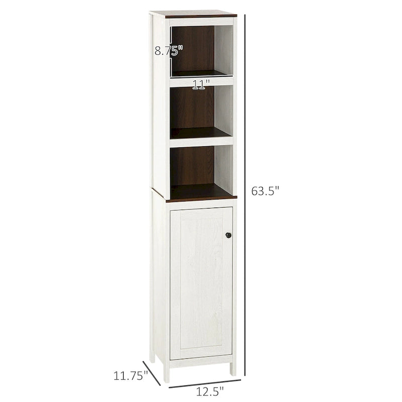 kleankin Tall Bathroom Storage Cabinet, Freestanding Tower Cabinet with 3 Open Shelves and Adjustable Shelf, Antique White