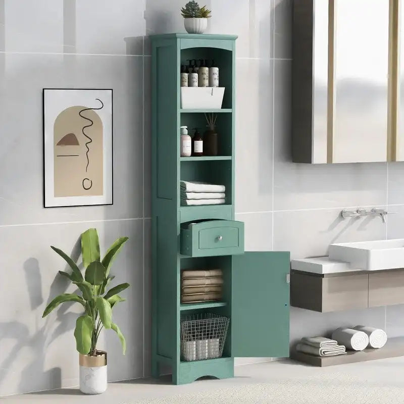 Armoire de rangement de salle de bain de 66 pouces de haut avec tiroir et étagères réglables