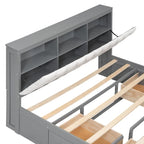 Lit plateforme en bois Queen Size avec tête de lit de rangement, étagère à chaussures et 4 tiroirs, couleur expresso