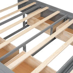 Lit plateforme en bois Queen Size avec tête de lit de rangement, étagère à chaussures et 4 tiroirs, couleur expresso