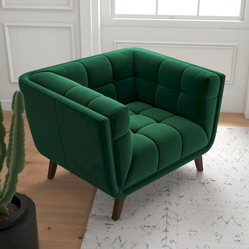 Fauteuil d'appoint capitonné de luxe Kameron, style moderne du milieu du siècle