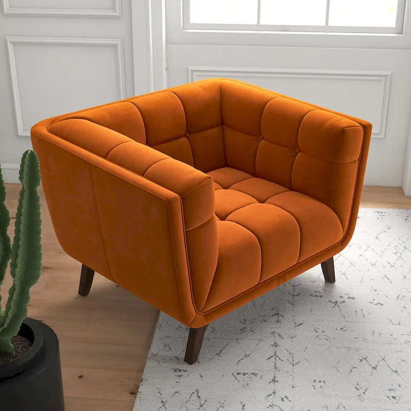Fauteuil d'appoint capitonné de luxe Kameron, style moderne du milieu du siècle