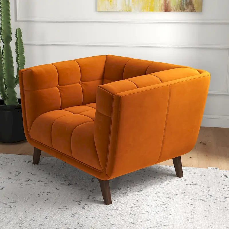 Fauteuil d'appoint capitonné de luxe Kameron, style moderne du milieu du siècle