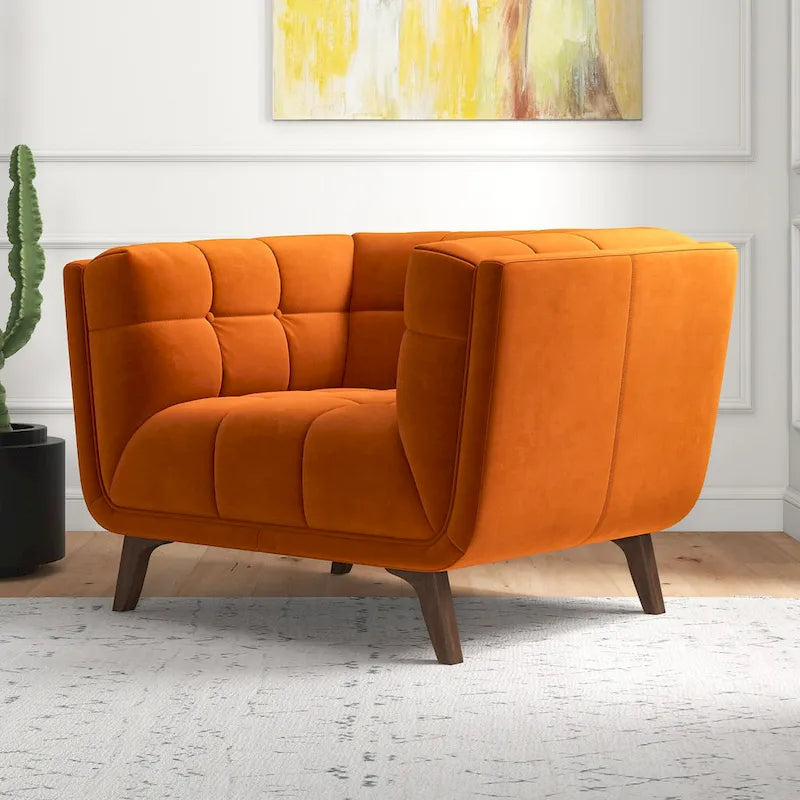 Fauteuil d'appoint capitonné de luxe Kameron, style moderne du milieu du siècle