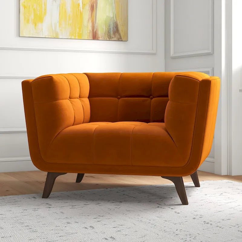Fauteuil d'appoint capitonné de luxe Kameron, style moderne du milieu du siècle