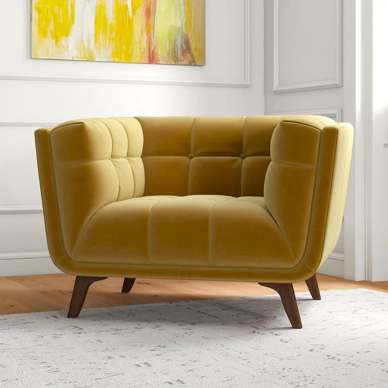 Fauteuil d'appoint capitonné de luxe Kameron, style moderne du milieu du siècle